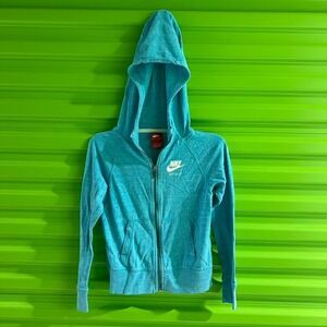 Nike Girls Teal Blue Heathered Full Zip Hoodie Just Do It Logo Size Small S